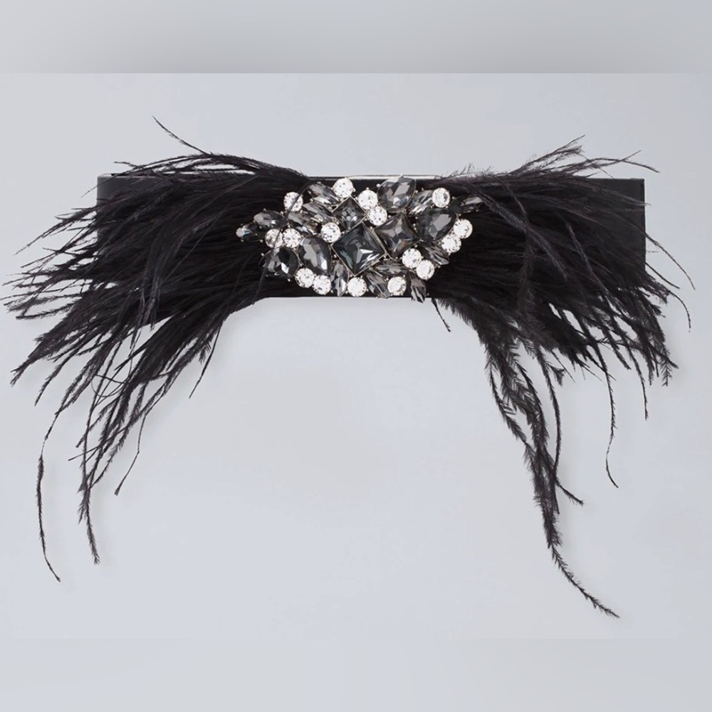 White House Black Market Feather-Trim Wide Stretch Belt - Size XS/S